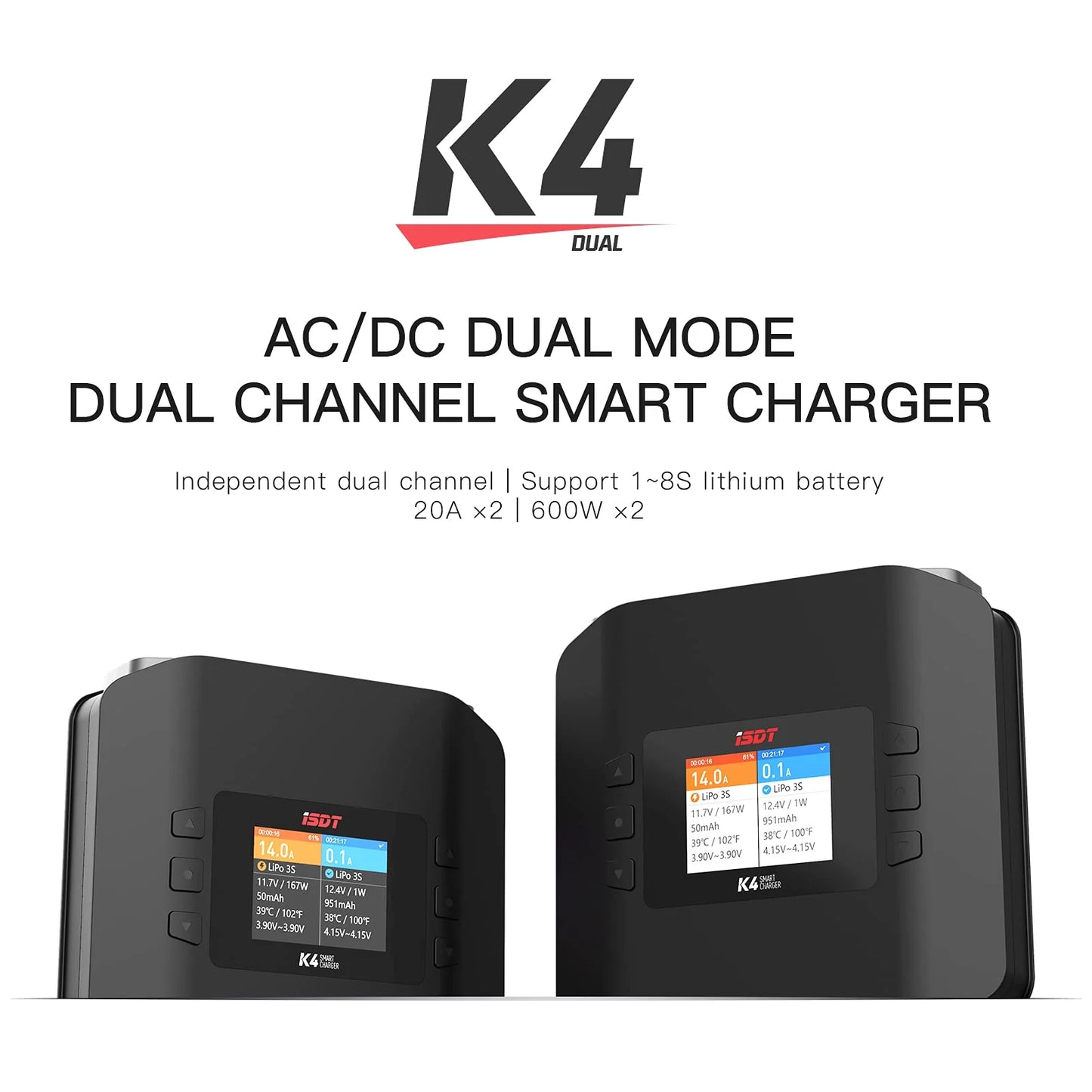מטען חכם דו ערוצי AC/DC מדגם ISDT K4