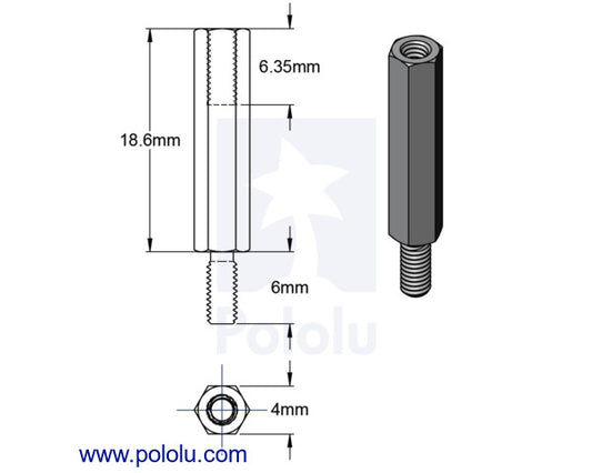 Aluminum Standoff for Raspberry Pi: 18.6mm Length, 6mm M2.5 Thread, M-F (4-Pack)