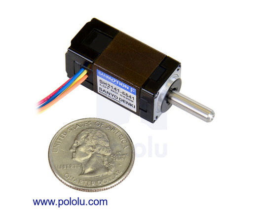 מנוע צעד מיניאטורי של Sanyo: דו קוטבי, 200 צעדים/סיבוב, 14ª30 מ"מ, 6.3V, 0.3 אמפר/פאזה