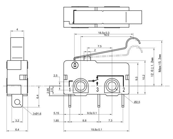Snap-Action Switch with 18.5mm Bump Lever: 3-Pin, SPDT, 5A