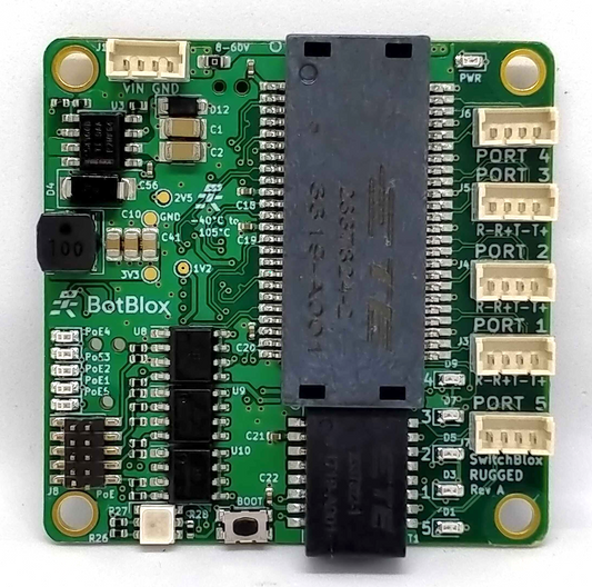SwitchBlox Rugged 5-port Ethernet switch, top view