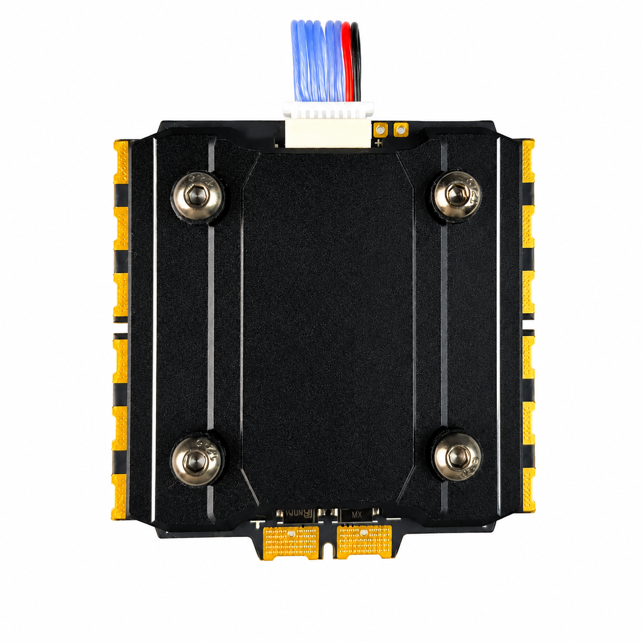 FlyFishRC 100A 4-in-1 ESC bottom view with motor and battery pads